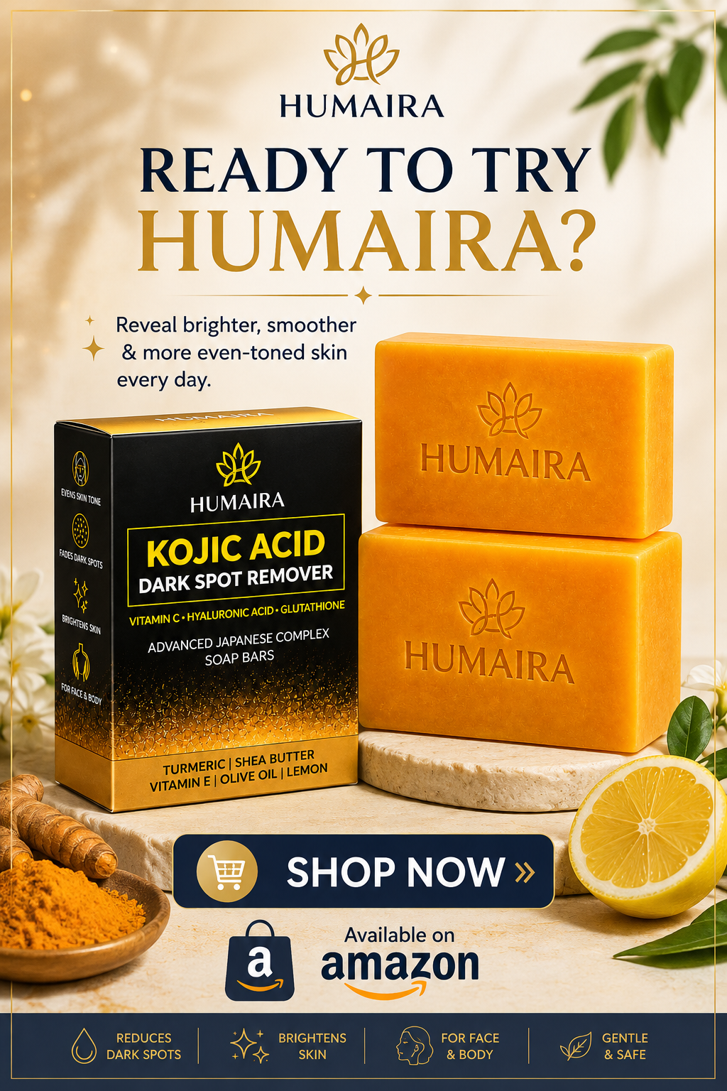 HUMAIRA Kojic Acid Dark Spot Remover Soap Bar (Pack of 2)