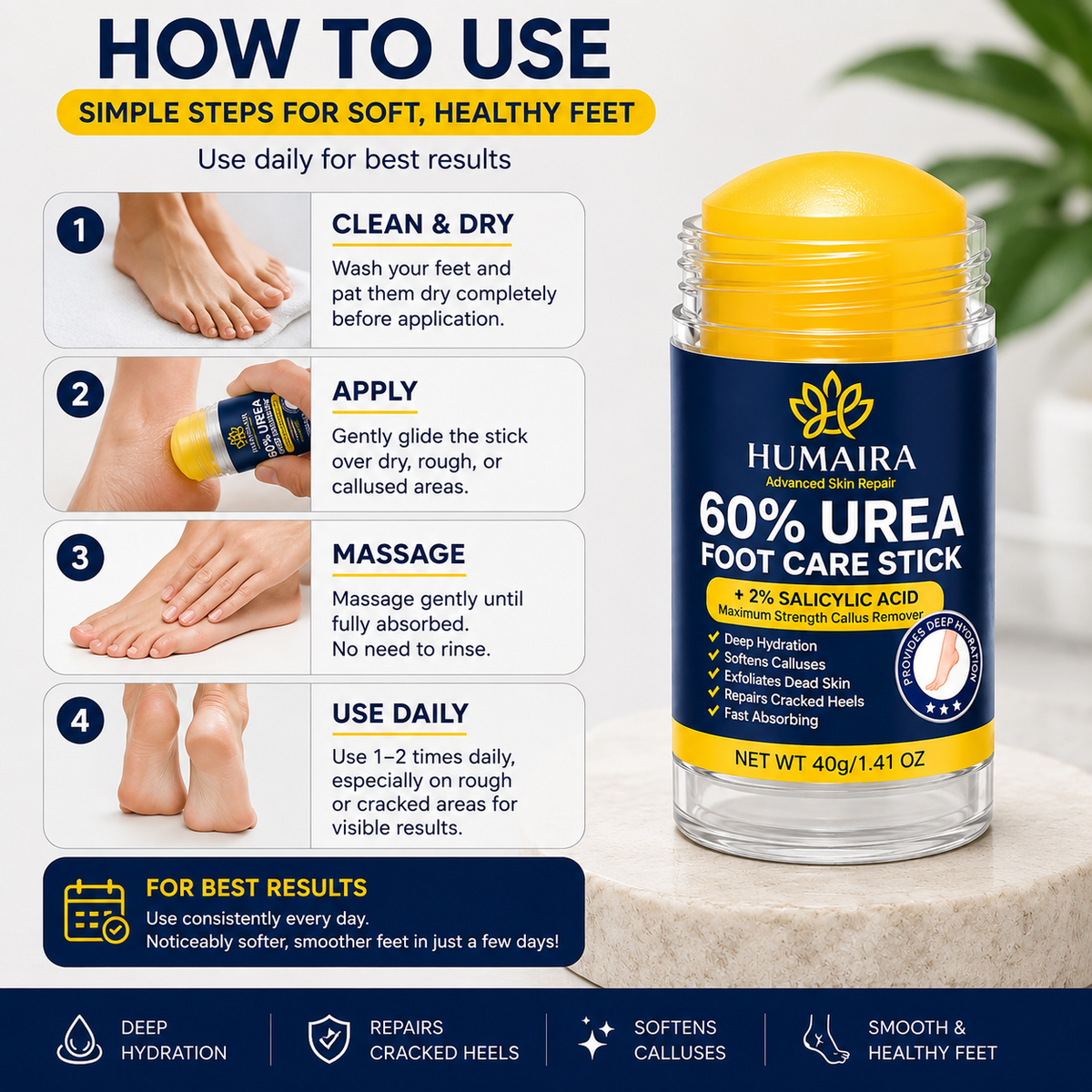 👉 HUMAIRA 60% Urea Foot Care Stick with 2% Salicylic Acid