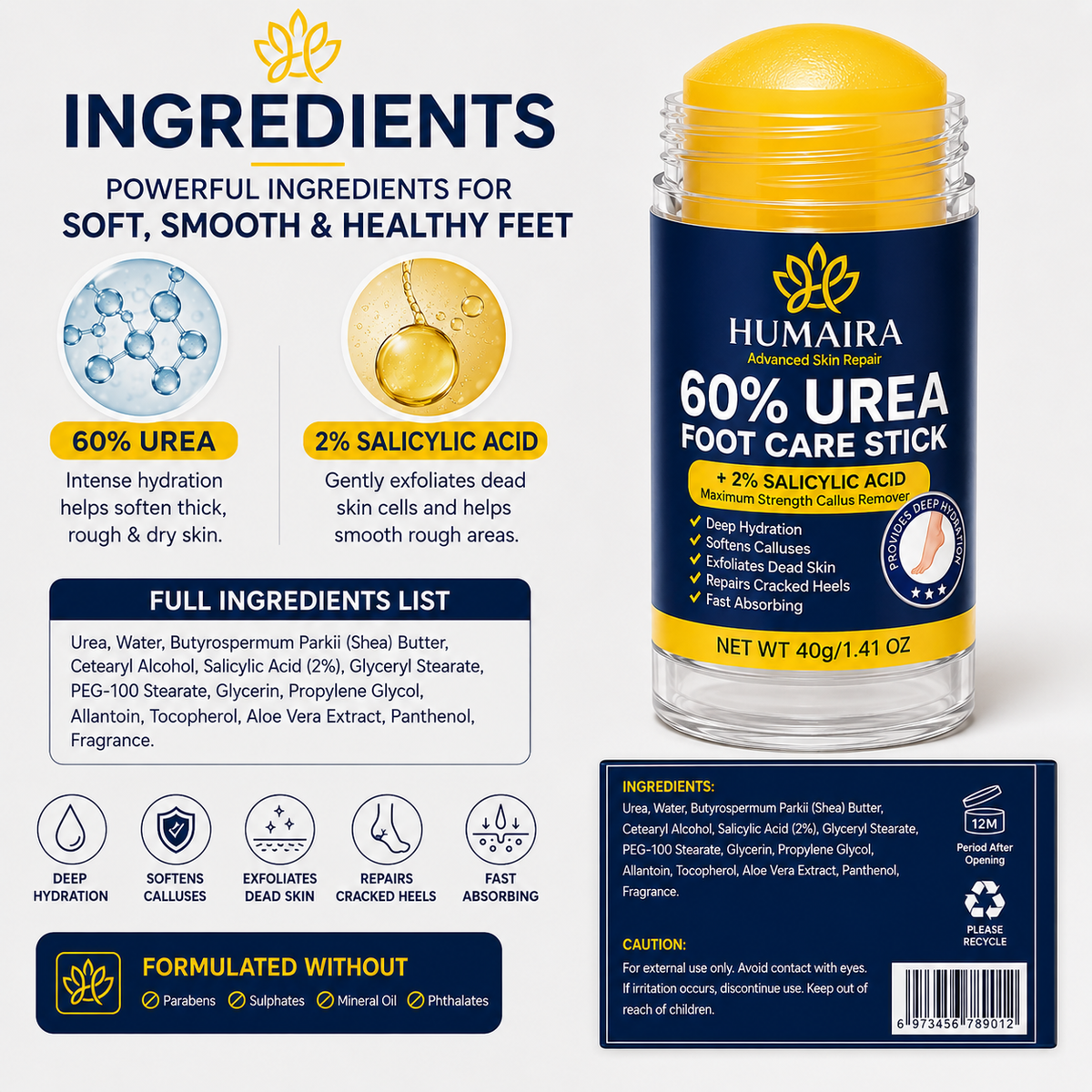 👉 HUMAIRA 60% Urea Foot Care Stick with 2% Salicylic Acid
