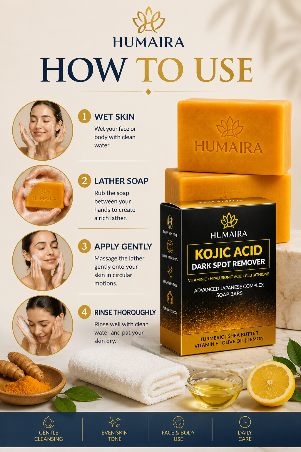 HUMAIRA Kojic Acid Dark Spot Remover Soap Bar (Pack of 2)